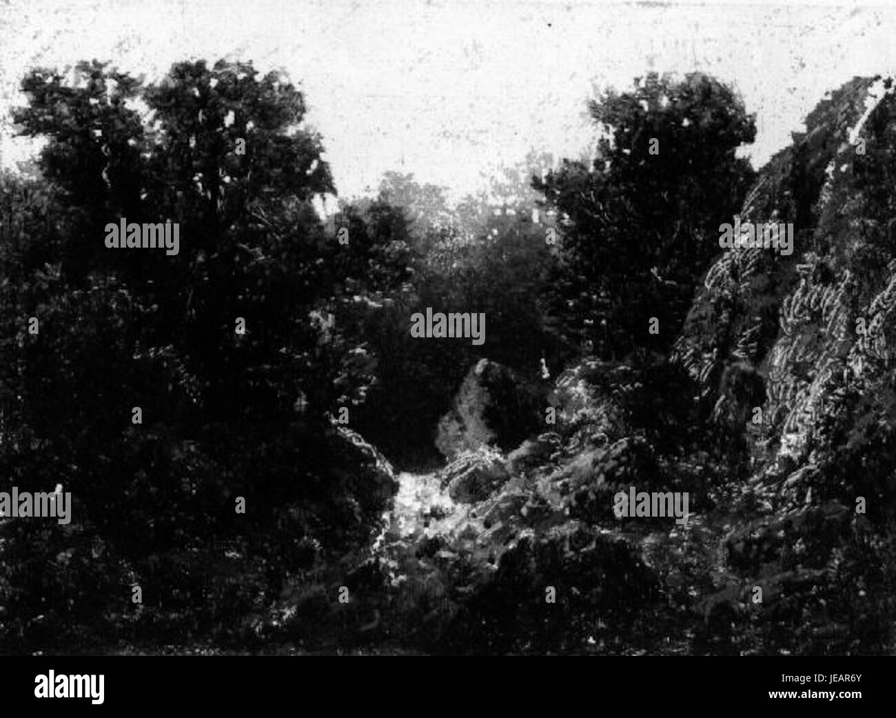 "Krajinka's horskym potokem" (paesaggio con ruscello di montagna) di August Bedrich Piepenhagen raffigura una tranquilla scena montuosa con un ruscello che mostra la bellezza naturale dell'ambiente. Foto Stock