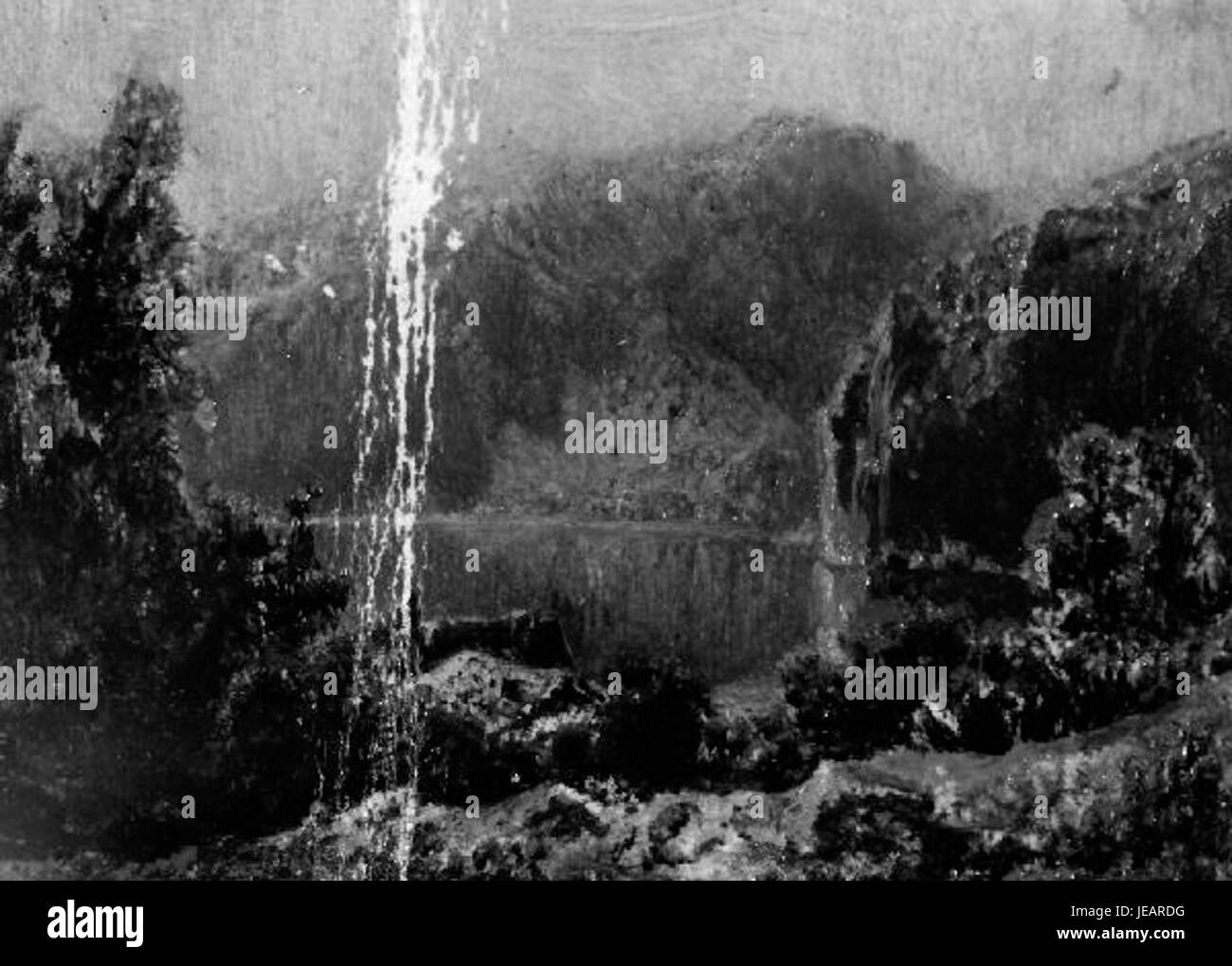 Questo dipinto di August Bedrich Piepenhagen, datato dal 2 agosto 1791 al 27 settembre 1868, raffigura una giornata di sole in un lago di montagna, noto come "Horske jezero", che mostra bellezze naturali e arte paesaggistica del periodo romantico. Foto Stock