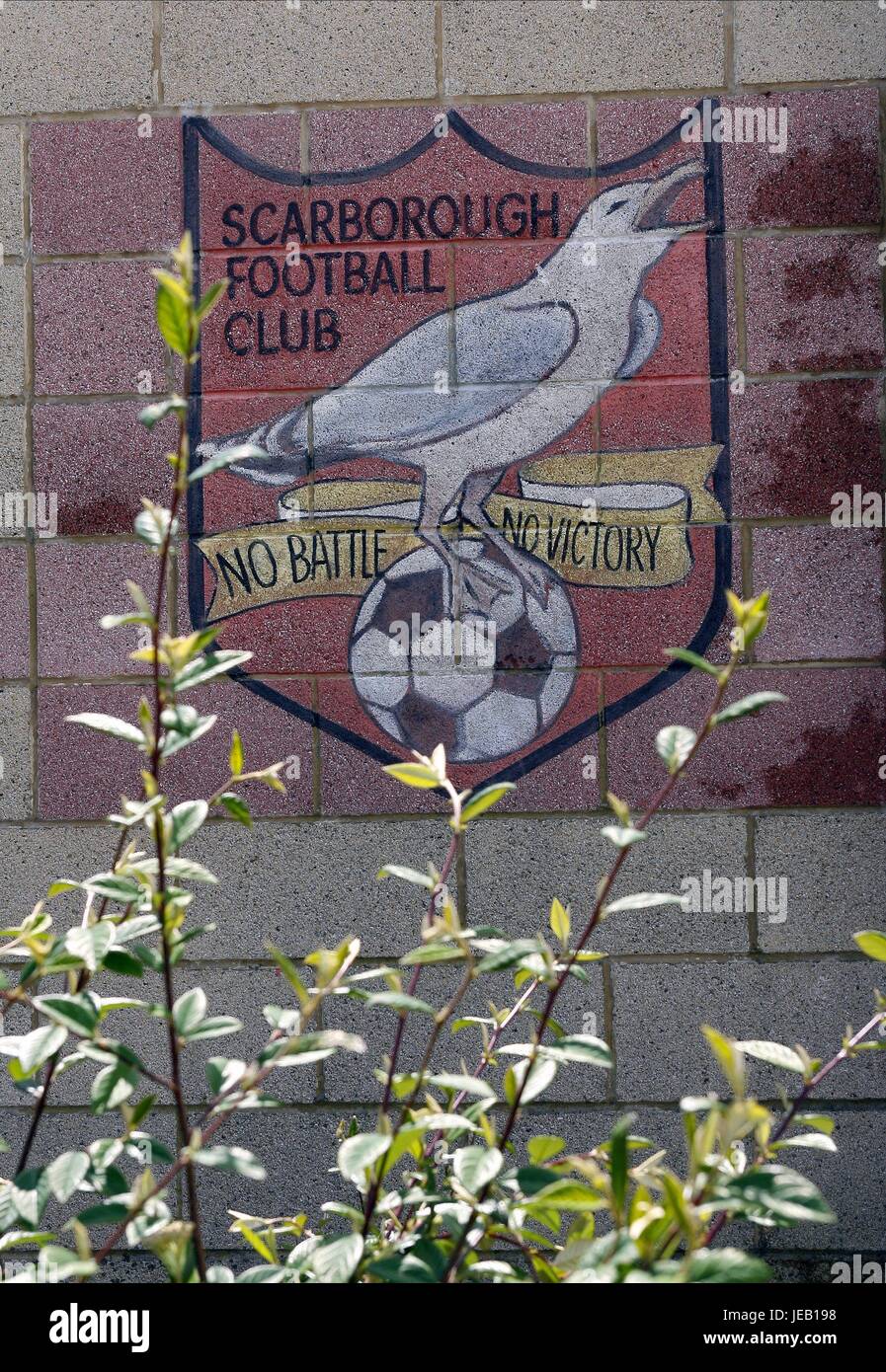 Emblema A MCCAIN STADIUM SCARBOROUGH FC andare fuori di BUSIN IL MCCAIN STADIUM Inghilterra Scarborough 20 Giugno 2007 Foto Stock