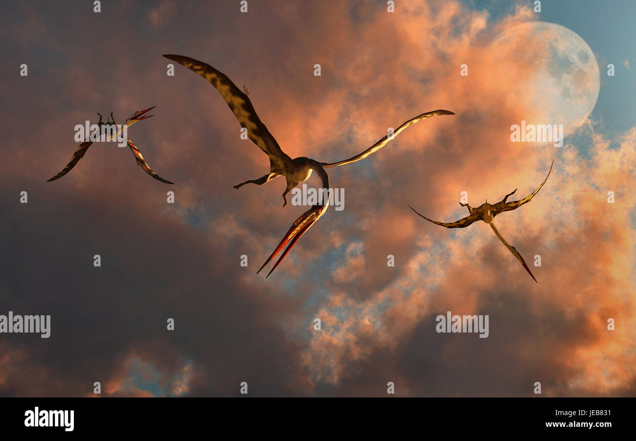 Un gregge di High flying Quetzalcoatlus Foto Stock