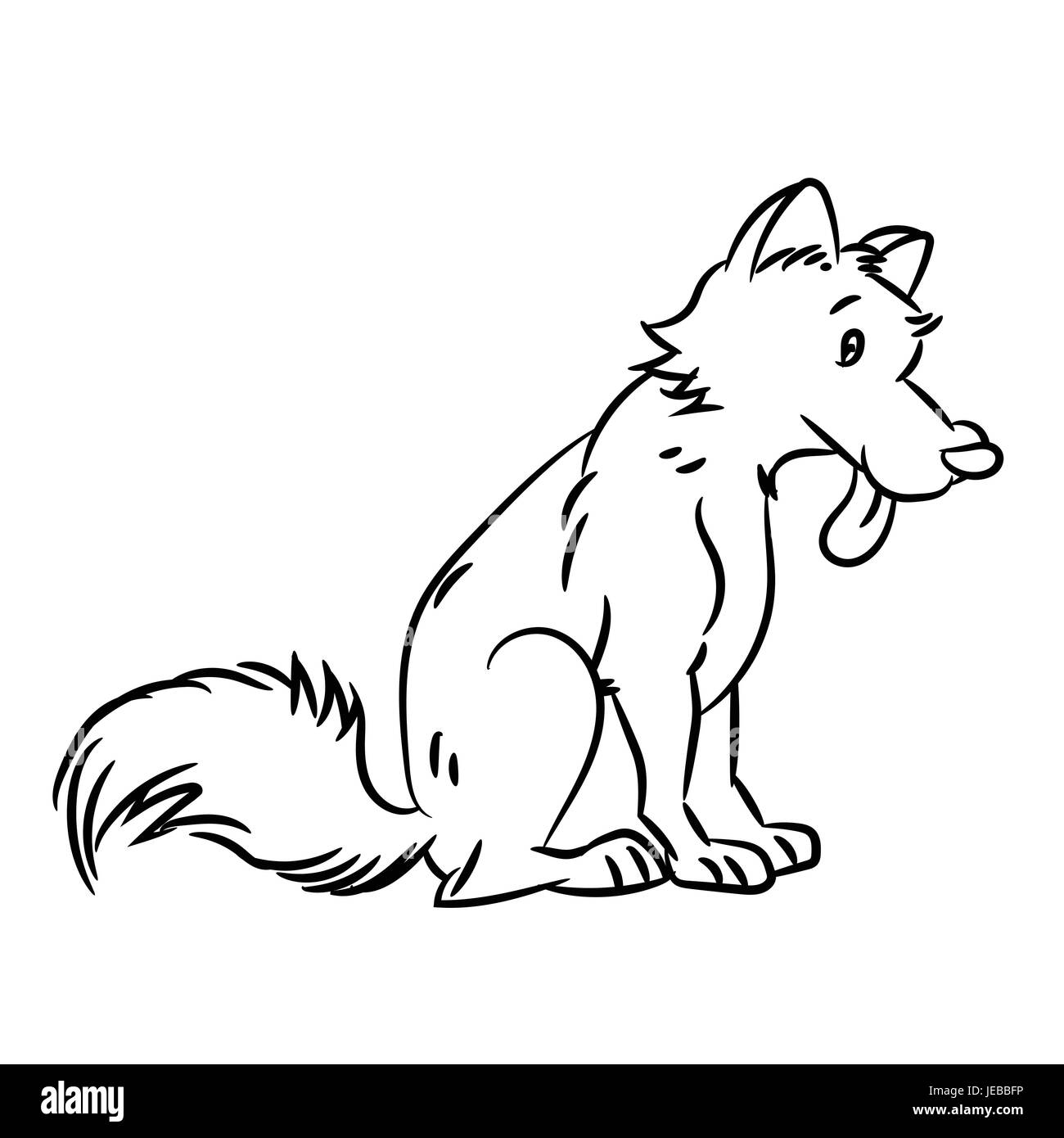 Mano bozzetto di cane isolato, in bianco e nero del fumetto illustrazione vettoriale per libro da colorare - linea tracciata vettore Illustrazione Vettoriale