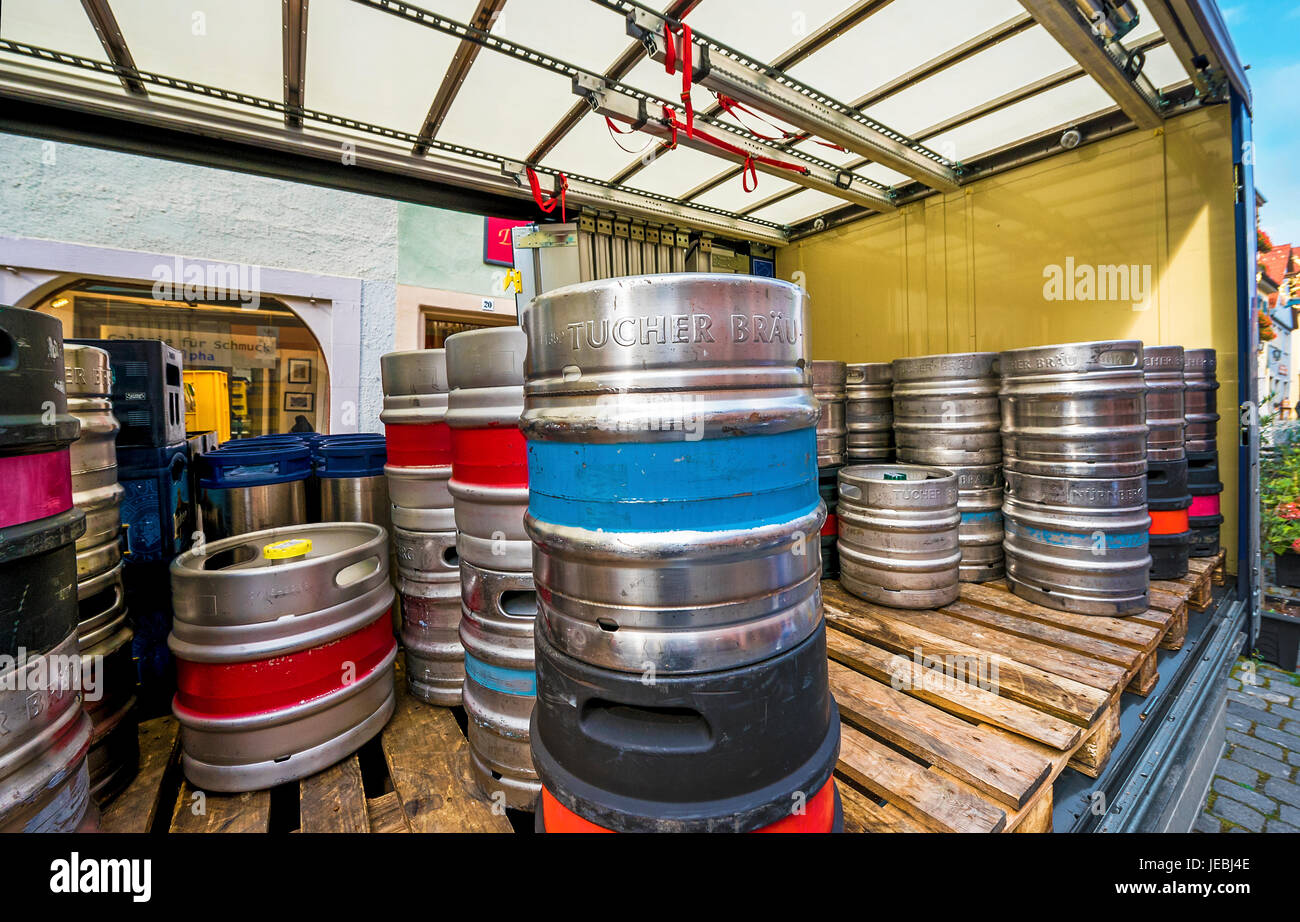 Carrello di birra presso le strade di Rothenburg ob der Tauber Foto Stock