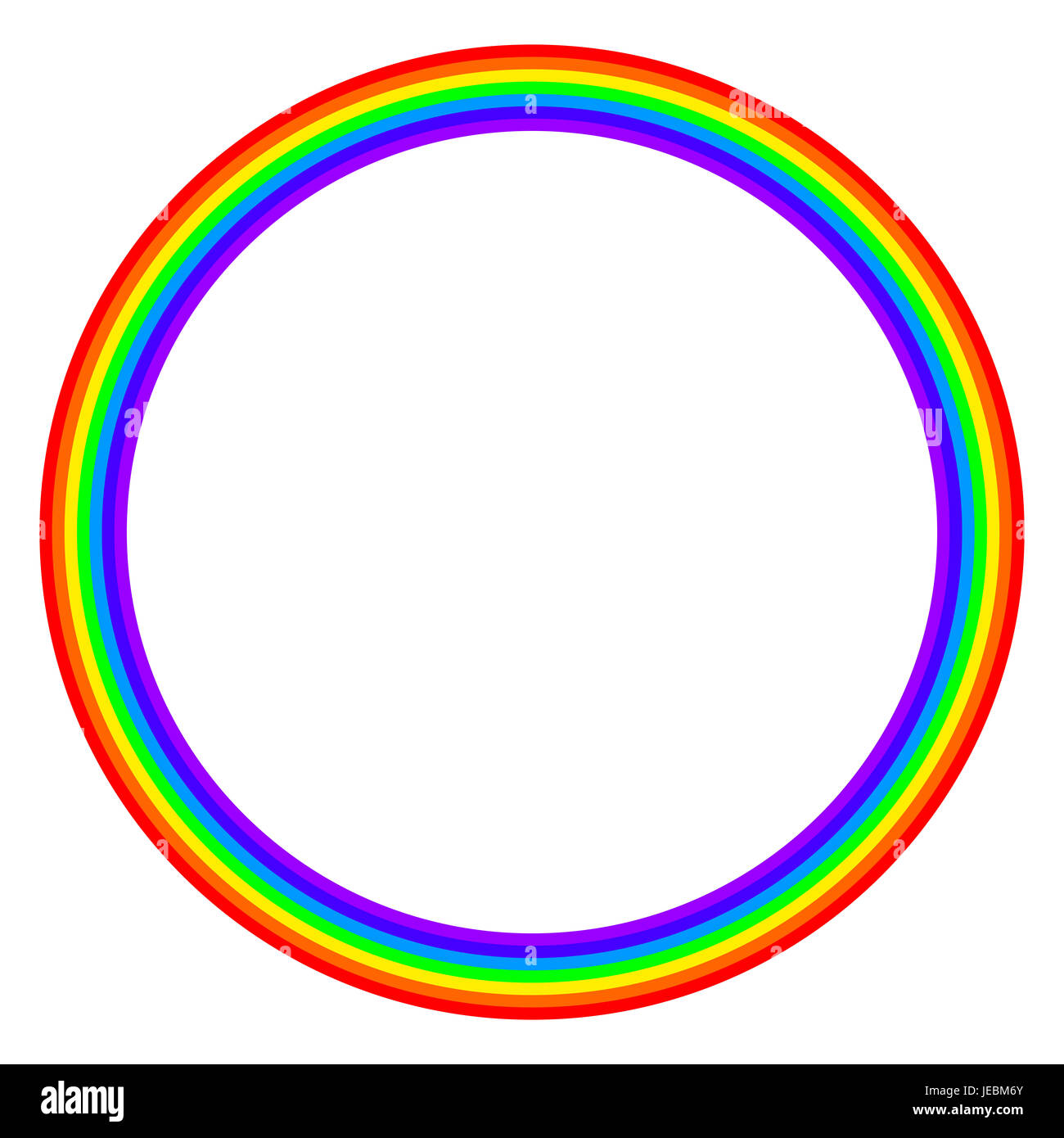 Rainbow cerchio colorato su sfondo bianco. Anello con bande arcobaleno in sette colori principali dello spettro e la luce visibile. Foto Stock