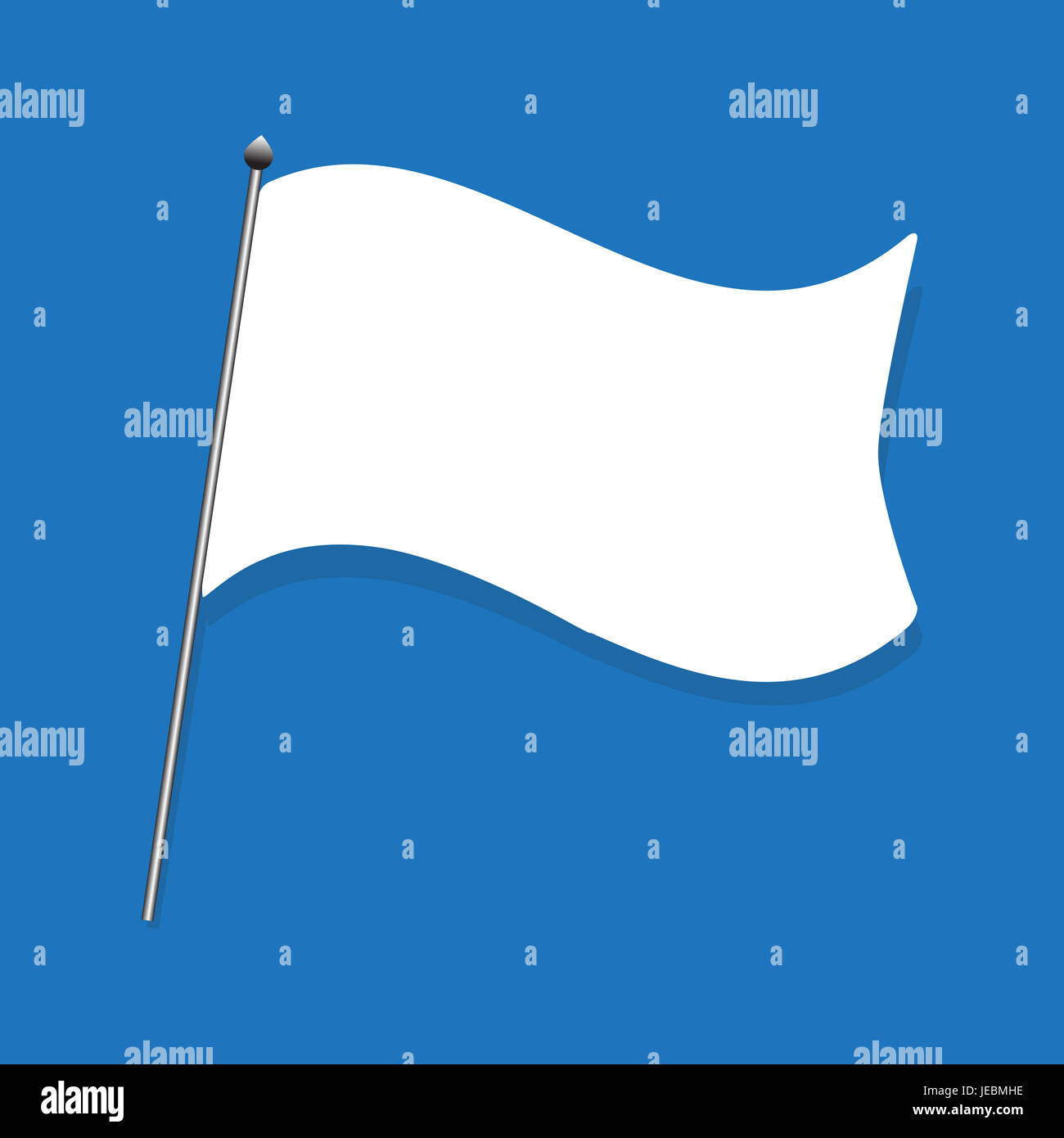 Bandiera bianca, capitulate illustrazione su sfondo blu. : Idea sventolare la bandiera bianca. Foto Stock