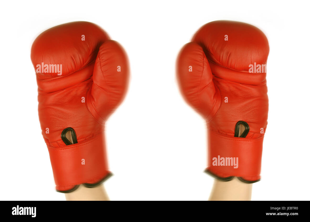 Red guantoni da pugilato in vincitore posa, Foto Stock
