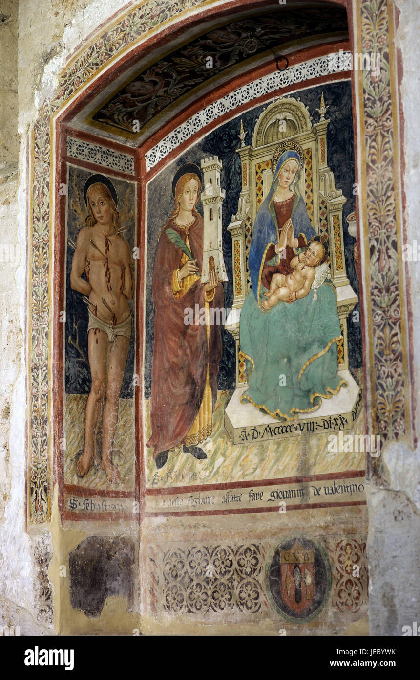 L'Italia, Toscana, La Maremma, Sovana, chiesa di Santa Maria, affreschi di medie close-up, Foto Stock