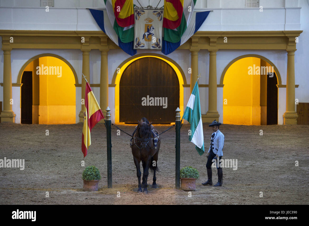 Spagna, Andalusia, provincia di Cadiz, Jerez de la Frontera, Spurgo del regio-andaluso accademia di equitazione, Foto Stock