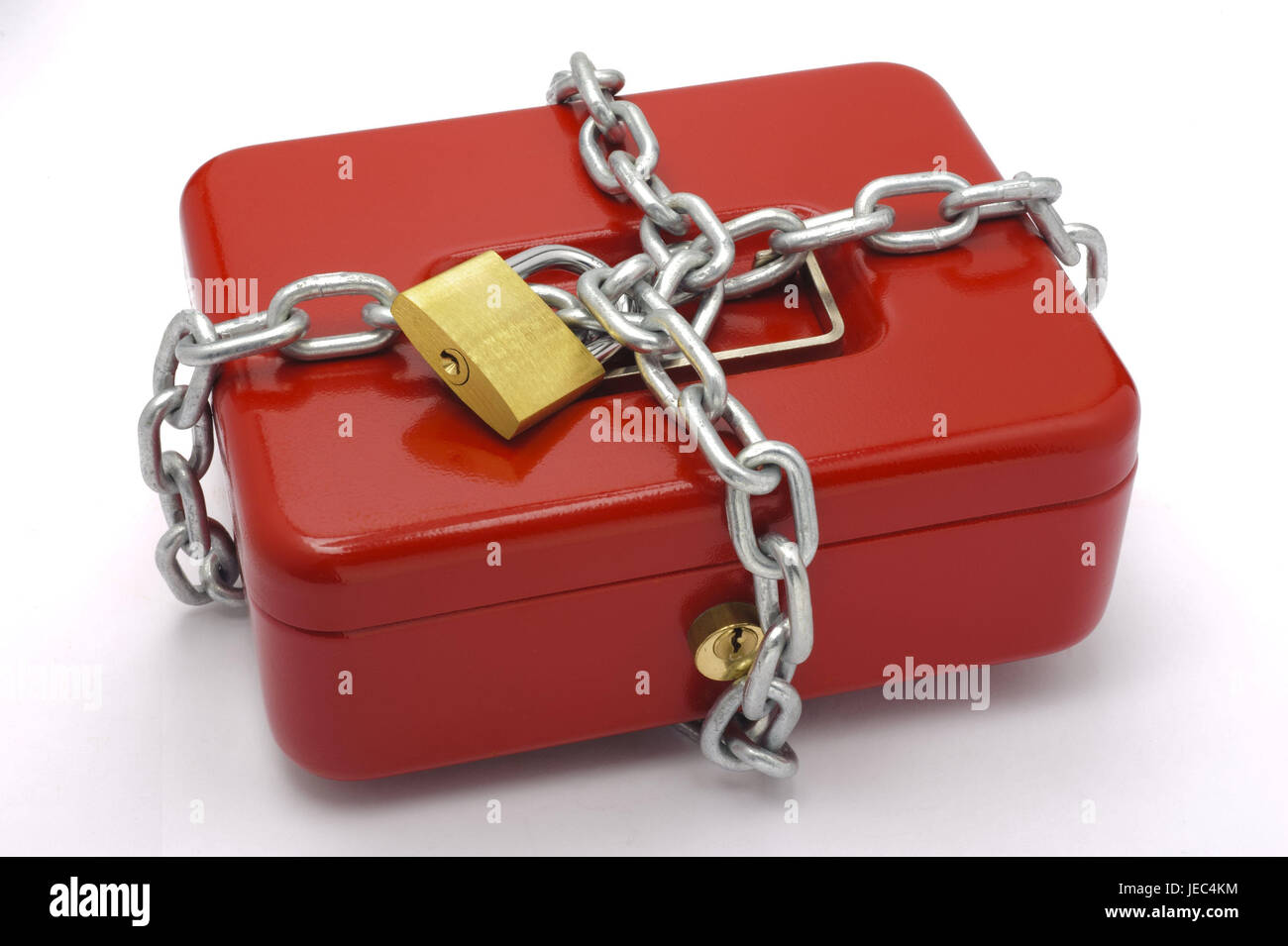 Cashbox, catena, bloccate, Frei della targa, isola, cartuccia, denaro, lock up, cassaforte, monetaria la cassaforte e la cassa, denaro, banca nota, reddito, banconote, salvati strettamente, bloccare, lucchetto, finito, chiudere, bloccare, legale station wagon, risorse finanziarie, monetarie cassa, Foto Stock