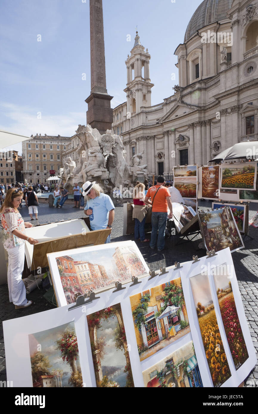 Italia, Roma, Piazza Navona, pittore di produzione, turistico, quattro-ben corrente, Foto Stock