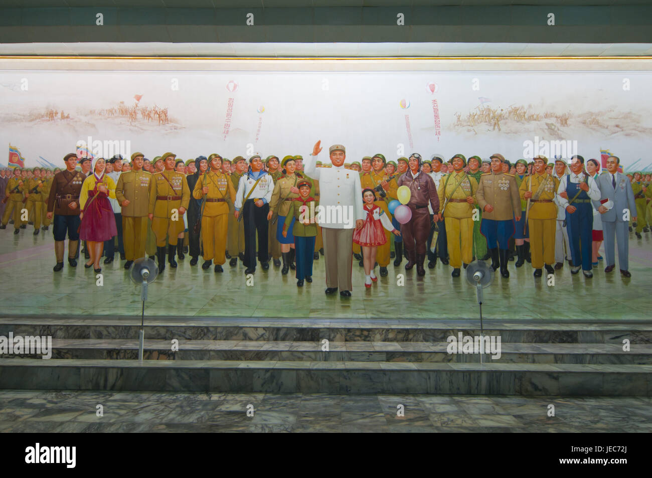 La propaganda comunista poster con Kim Il Sung, Pjongjang, Corea del Nord Foto Stock