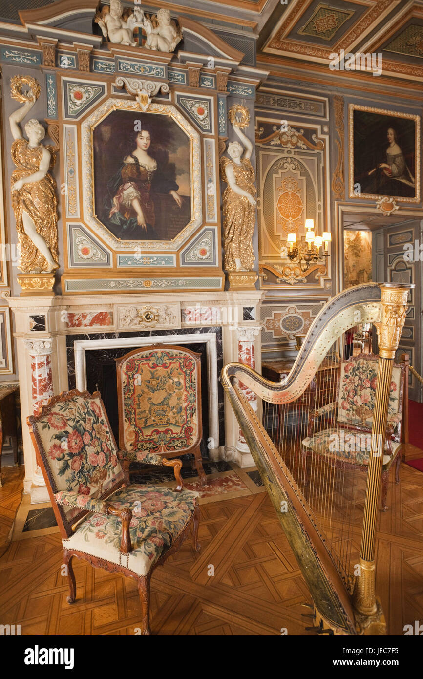 Francia, Valle della Loira, il castello di Cheverny, interior shot, grande sala da disegno, Foto Stock