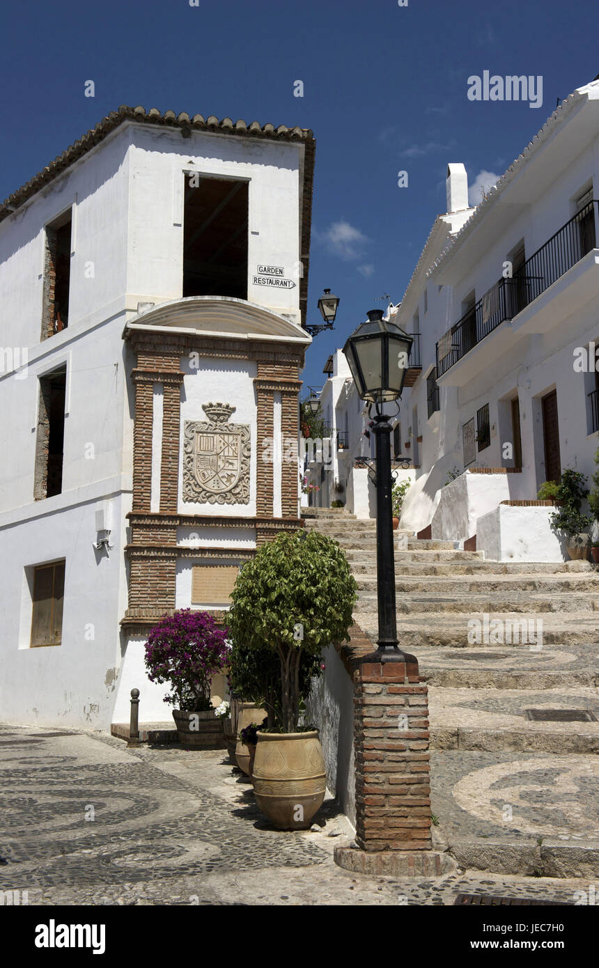 Spagna, Andalusia, Costa del Sol, Frigiliana, case bianche, Foto Stock
