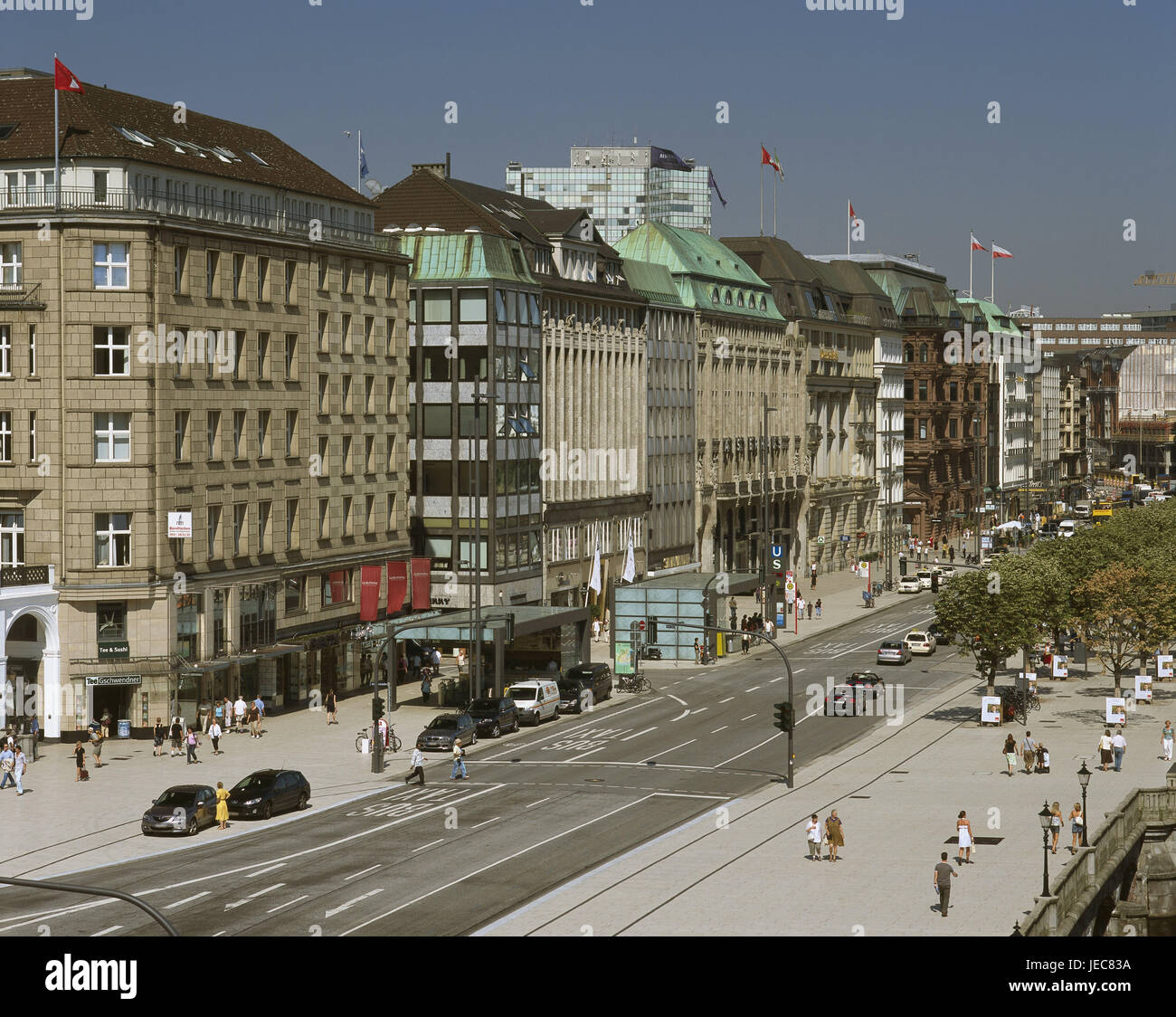 Germania, Amburgo, Jungfernstieg, scene di strada, Germania settentrionale, la città, la città anseatica, Porto, città, vista città, edificio, storicamente, architettura, magazzini, luogo di interesse, street, passante, persona, Foto Stock