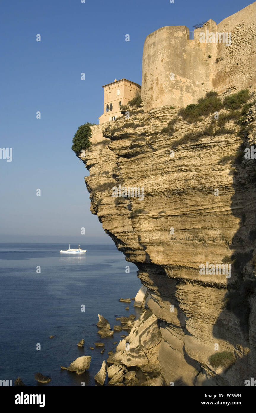 Rocce, Francia, Corsica, Bonifacio, rock, mura difensive, house, Foto Stock