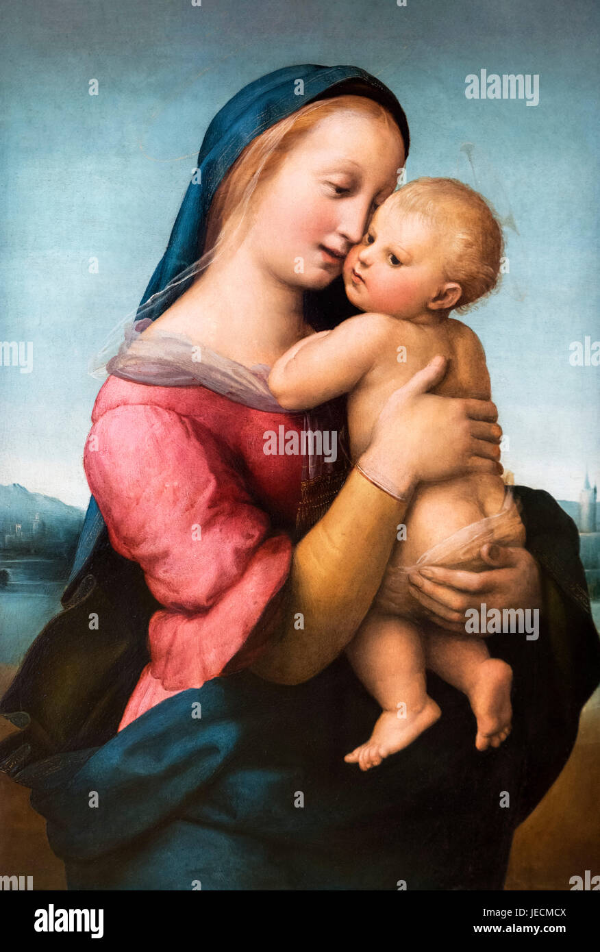 La Madonna e il bambino (i tempi della Madonna) da Raffaello (Raffaello Sanzio da Urbino, 1483-1520), olio su pannello, 1508. Foto Stock