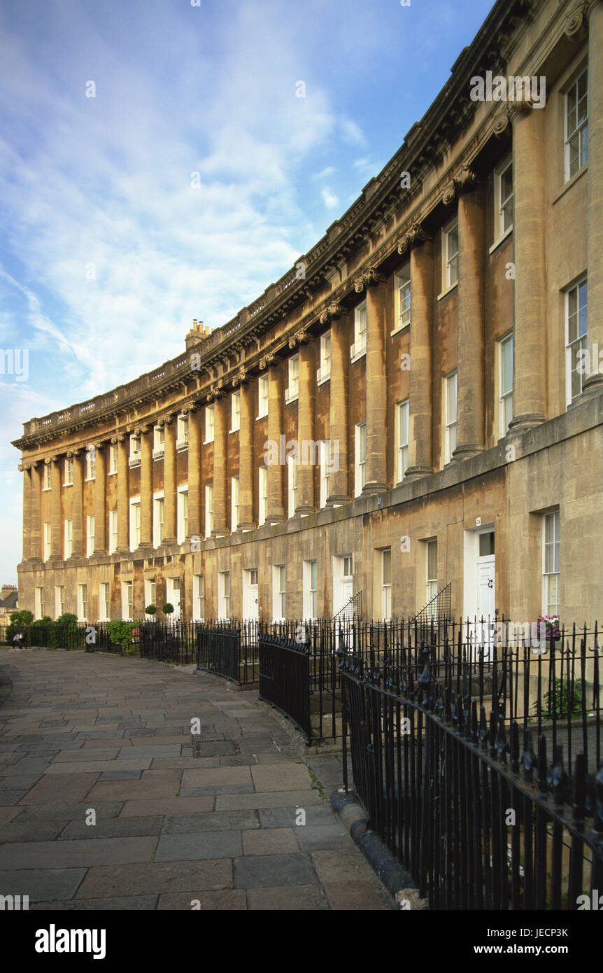 Gran Bretagna, Inghilterra, Somerset, bagno, Royal Crescent, dettaglio, Europa, destinazione, luogo di interesse, struttura, architettura, urbanistica, royal, turismo, architettura, semicircolare, UNESCO-patrimonio culturale mondiale, terrazza, Foto Stock