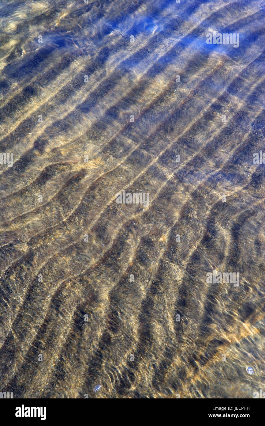 Acqua, chiaramente, suolo, acque, superficie di acqua, superficie, sabbia, tranquillamente, chiaramente, in modo pulito e puro, motion, ondulate, icona, campione, struttura, natura, Foto Stock