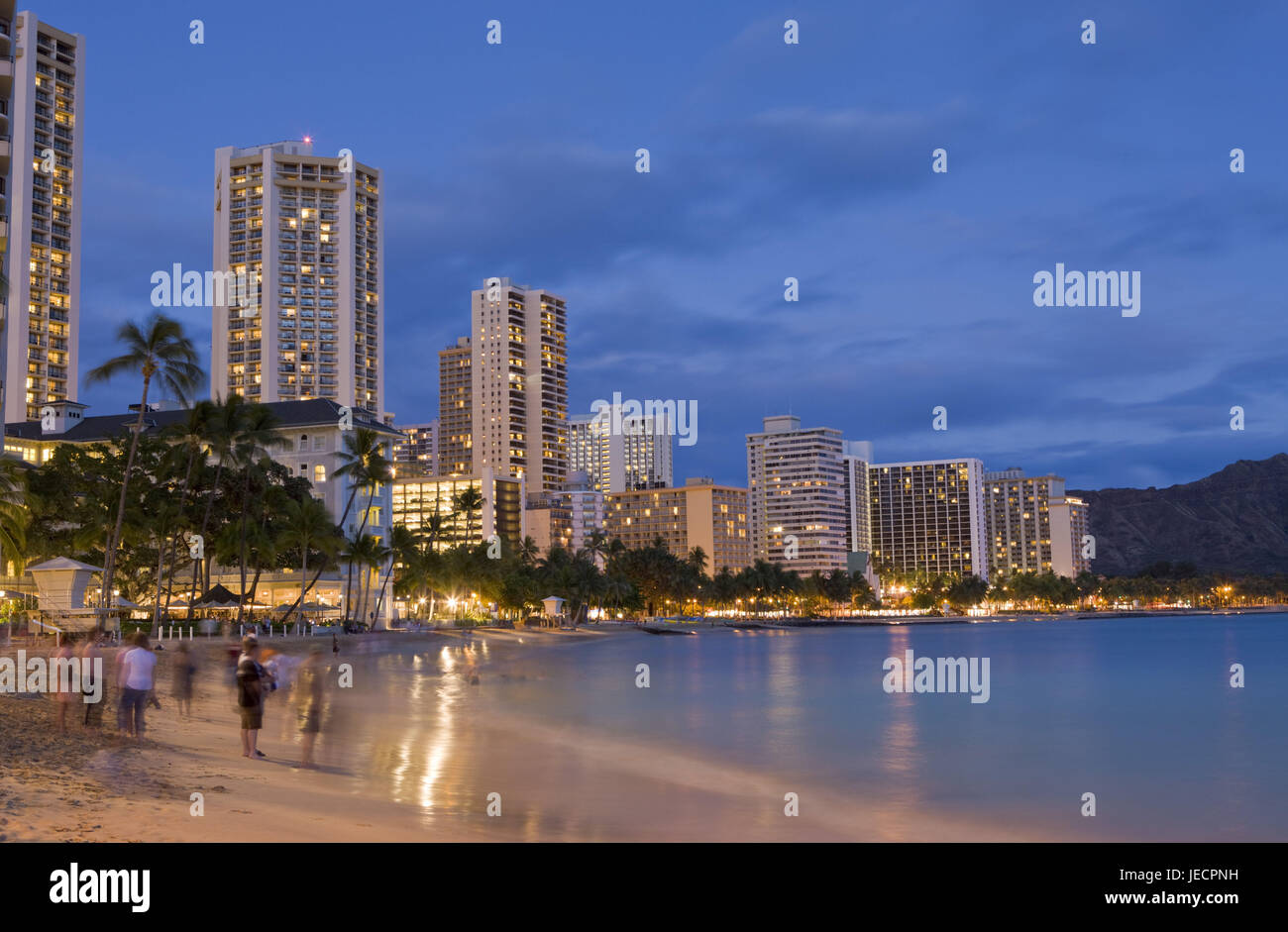 Hawaii, Oahu, USA, Waikiki Beach, tramonto, Foto Stock