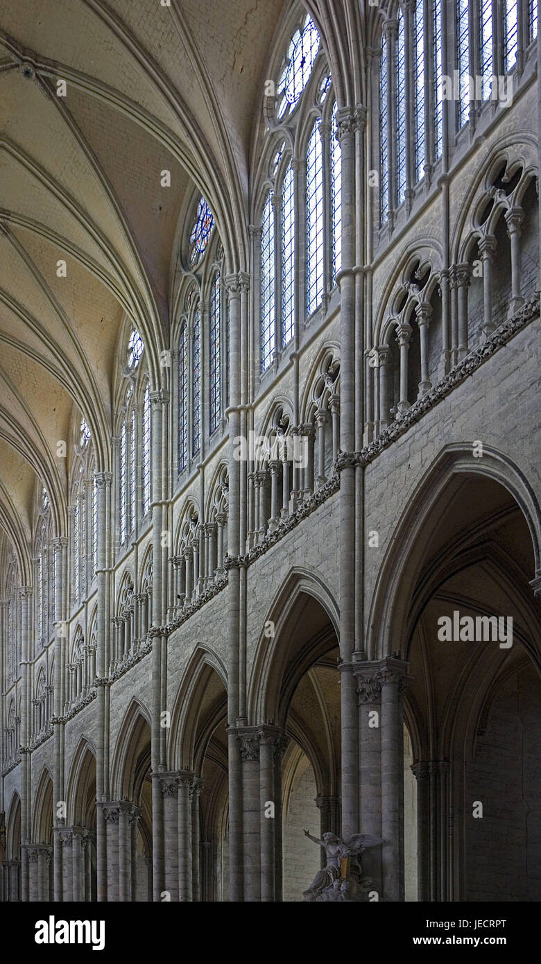 Francia Piccardia, Amiens, Cattedrale Notre Dama, nel 1220-1288, vista interna, nella Francia settentrionale, basilica, chiesa, struttura, architettura, spike curve, pilastri, Finestre Vetrate di chiesa, luogo di interesse storico, UNESCO-patrimonio culturale mondiale, icona, la fede, la religione, il cristianesimo, spiritualità, Foto Stock