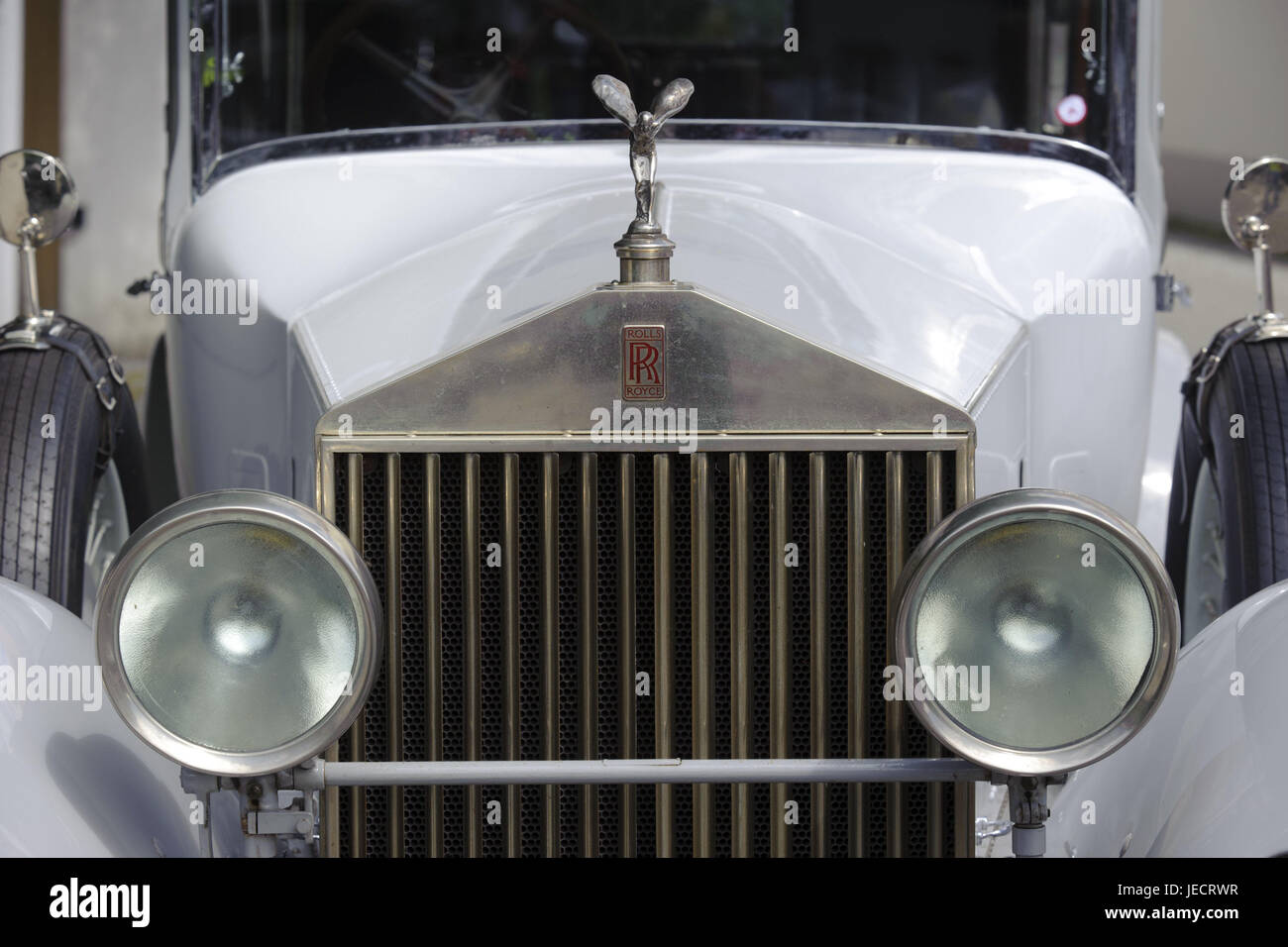 Old-timer, vista frontale, Rolls Royce, radiatore cofano, faro, medie di close-up, auto, benzina motore, benzina, veicolo, storicamente, autovetture, ex-veterano, ornamento del cofano, logo, marchio di auto, mark, Foto Stock
