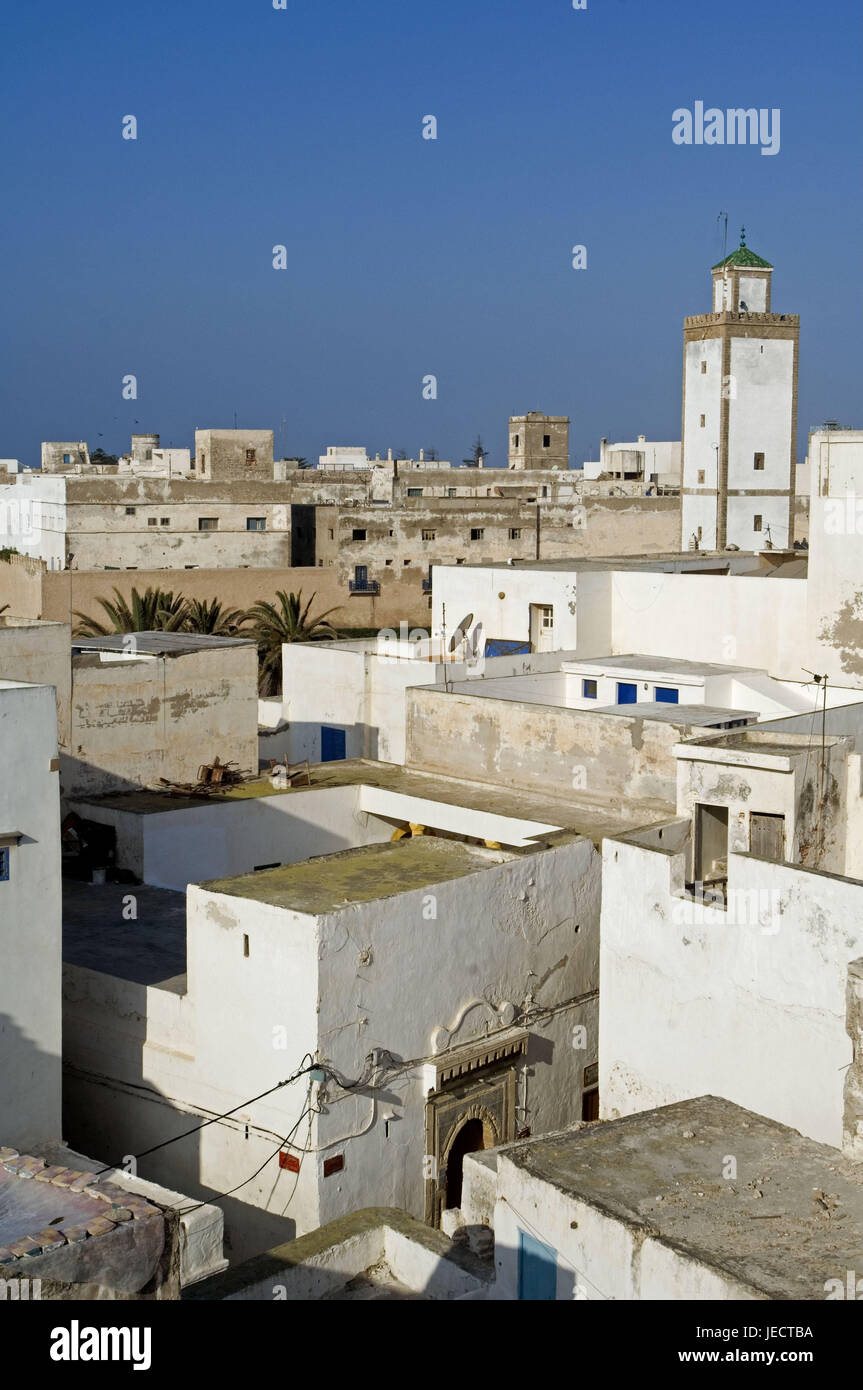 Marocco Essaouira, vista città, Medina, Africa, città, porta cittadina di pescatori, turismo, destinazione, luogo di interesse, architettura, Città Vecchia, storicamente, UNESCO-patrimonio culturale mondiale, al di fuori, deserte, edificio, case, tower Foto Stock