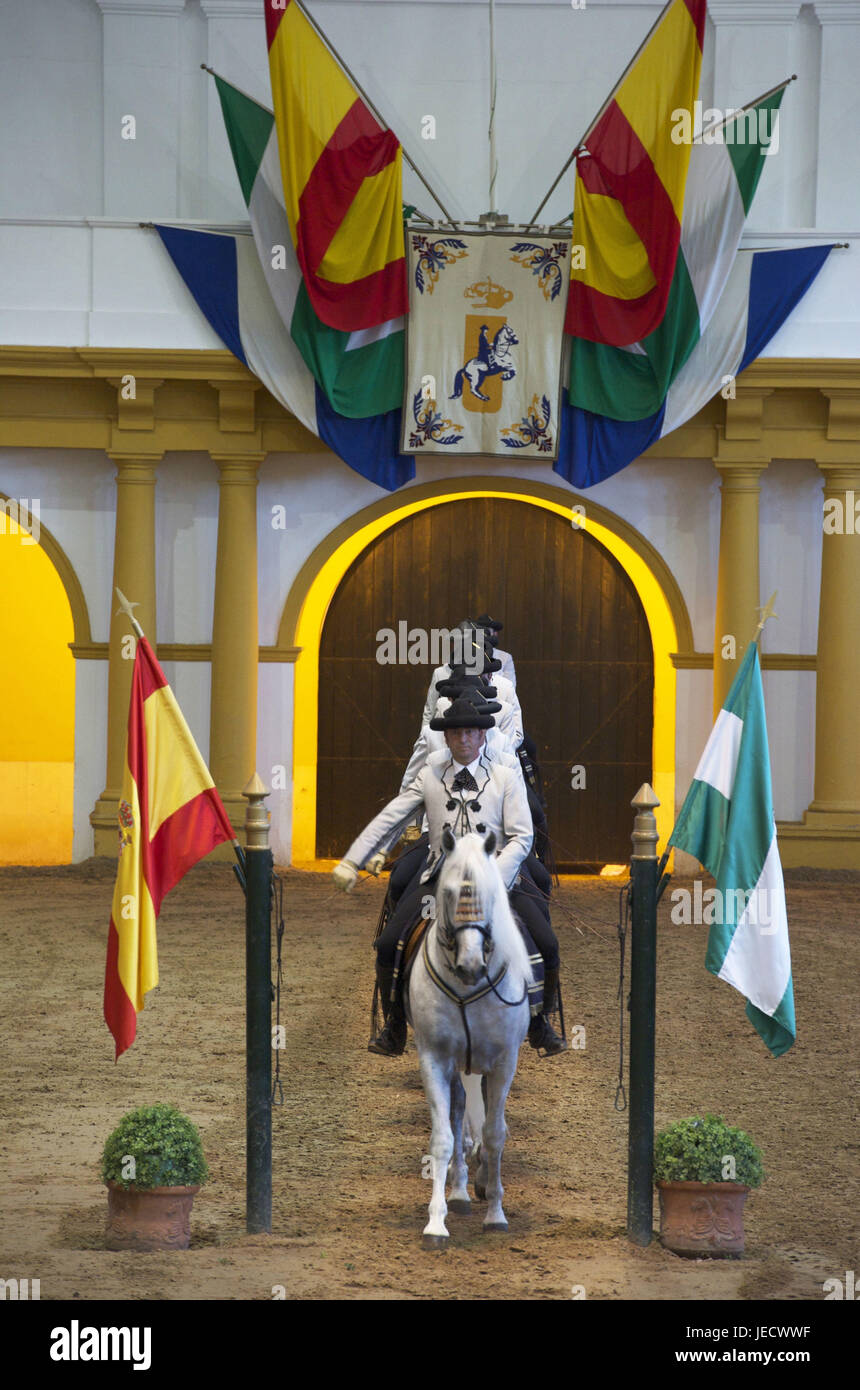 Spagna, Andalusia, provincia di Cadiz, Jerez de la Frontera, Spurgo del regio-andaluso accademia di equitazione, Foto Stock