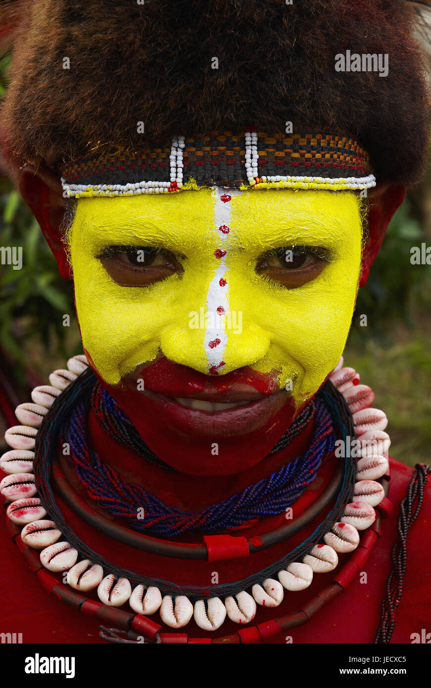 Papua Nuova Guinea, ragazzo del Huli del ceppo, ritratto, Foto Stock