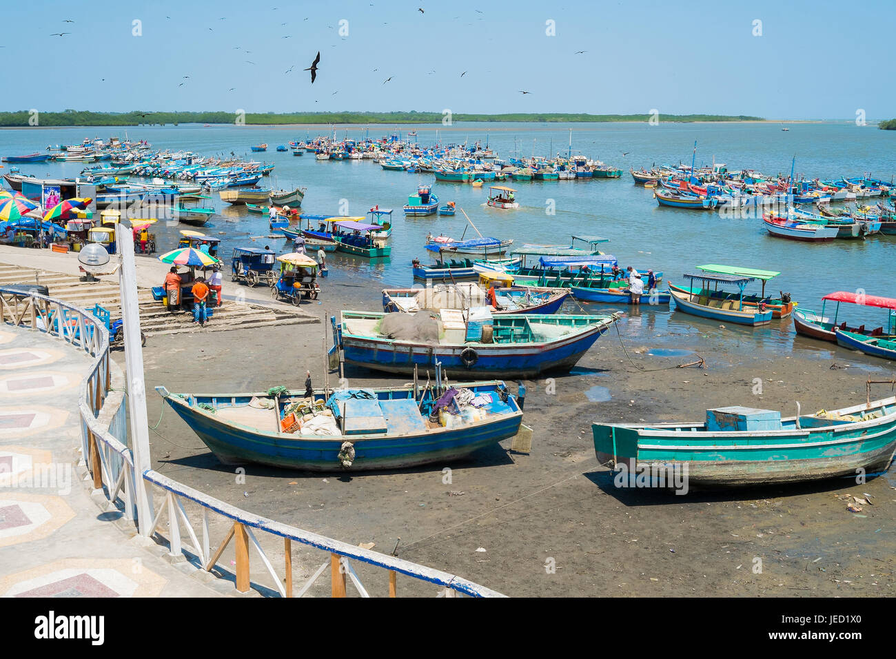 Porto di pescatori di Puerto Pizarro, Tumbes, Perù Foto Stock