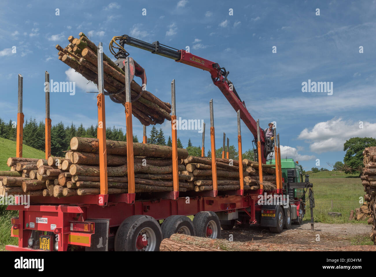 Il caricamento dei registri segato su un carrello a lontano Sawrey in Cumbria Foto Stock