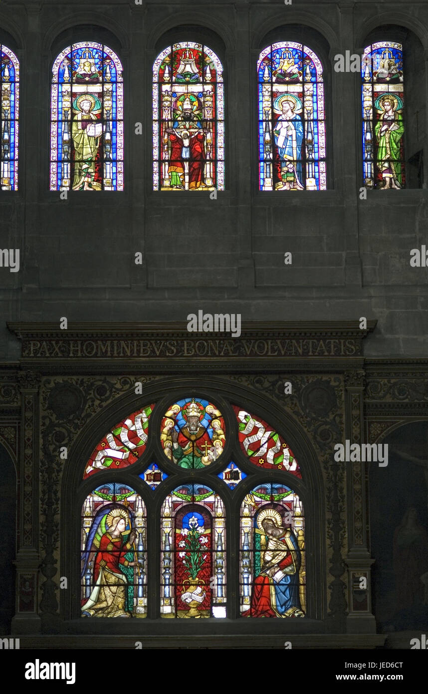 Francia, Parigi, chiesa Saint-Eustache, vetro colorato finestra, dettaglio, Foto Stock