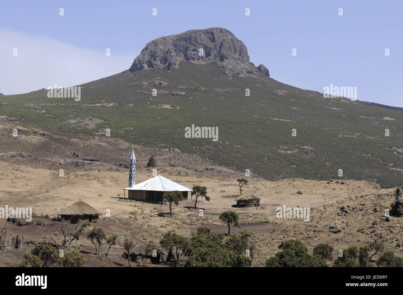 Paesaggio di montagna, la moschea, Sanetti plateau, montagne di balle, Etiopia, Foto Stock