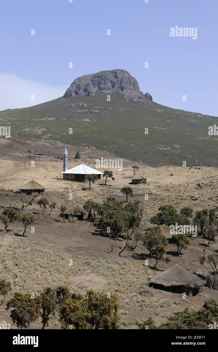 Paesaggio di montagna, la moschea, Sanetti plateau, montagne di balle, Etiopia, Foto Stock