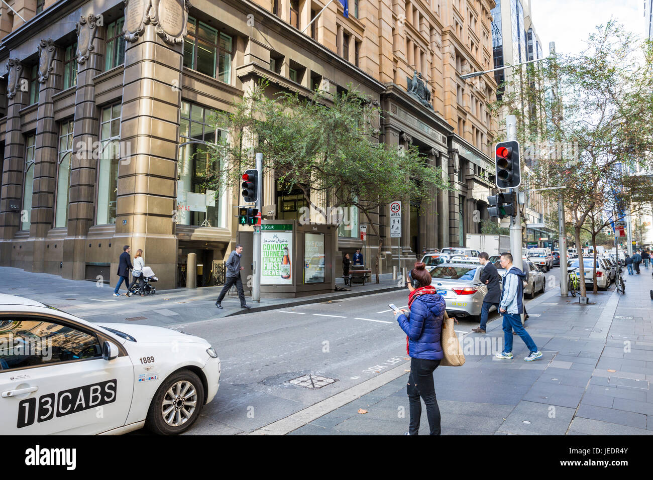 I taxi di Sydney in Pitt Street nel centro di Sydney, Nuovo Galles del Sud, Australia Foto Stock