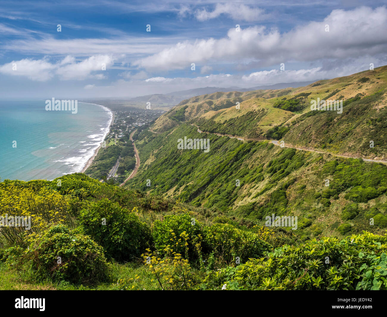 La nuova Zelanda, l'isola Settentrionale, la Costa di Kapiti distretto, Paekakariki Hill Road Foto Stock