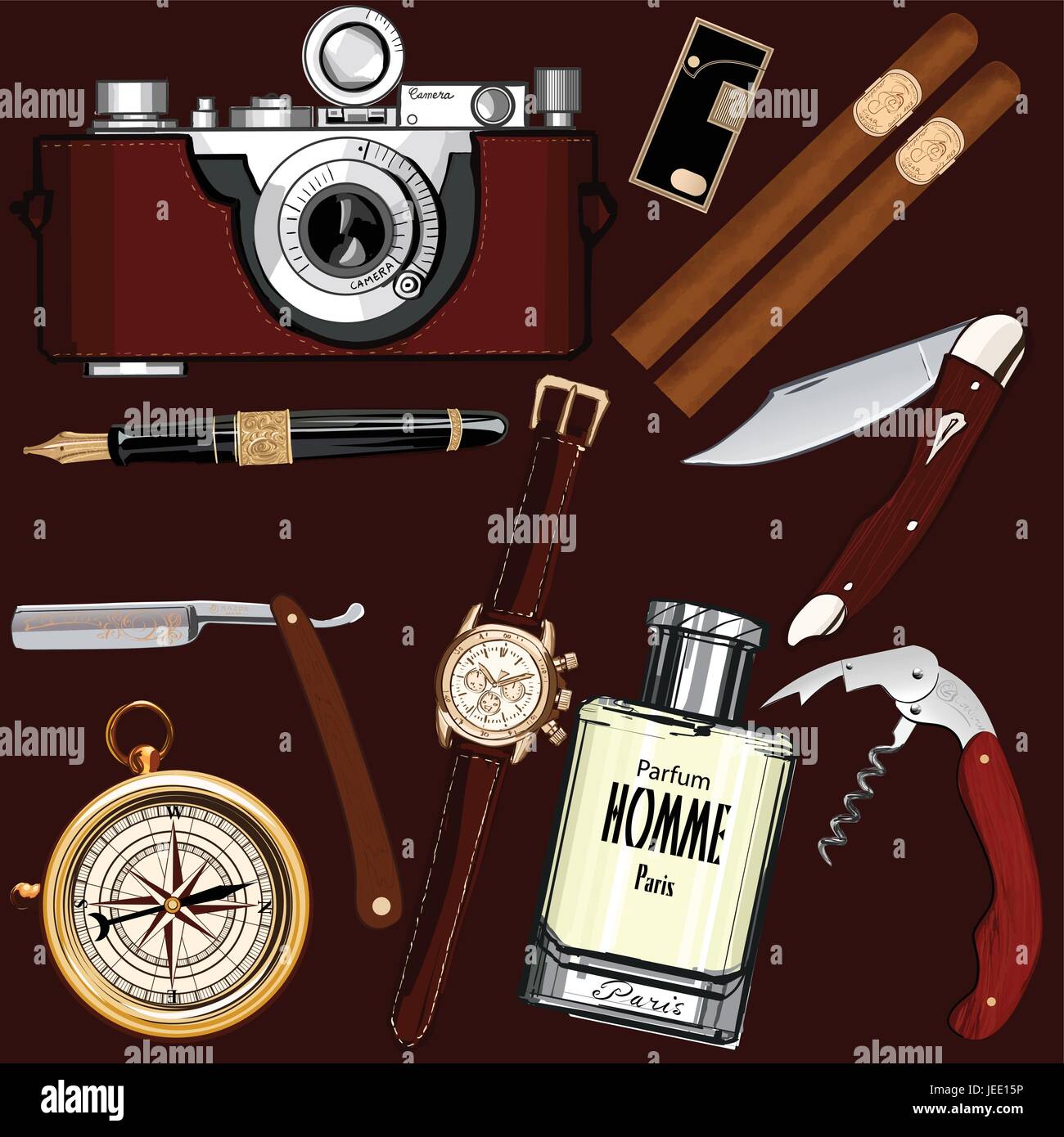 Set di vintage uomo accessori - illustrazione vettoriale Immagine e  Vettoriale - Alamy