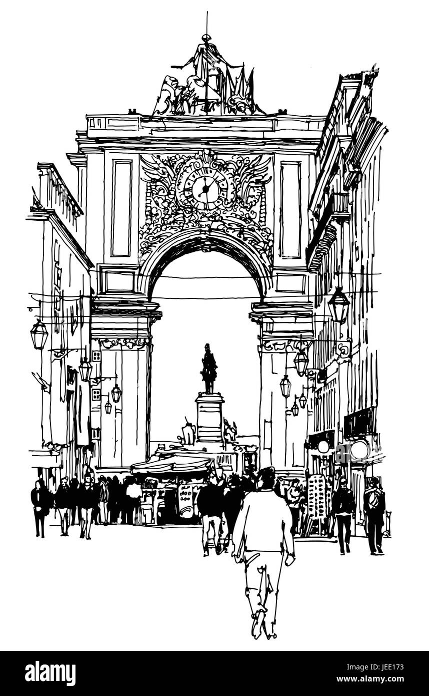Piazza del commercio a Lisbona - illustrazione vettoriale Illustrazione Vettoriale