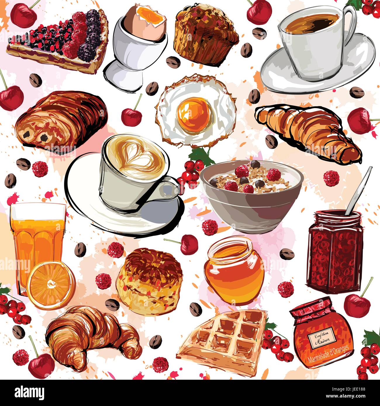 Set di cibo a colazione - illustrazione vettoriale Illustrazione Vettoriale