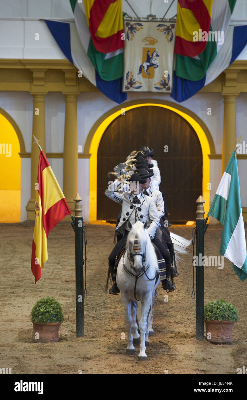 Spagna, Andalusia, provincia di Cadiz, Jerez de la Frontera, Spurgo del regio-andaluso accademia di equitazione, Foto Stock