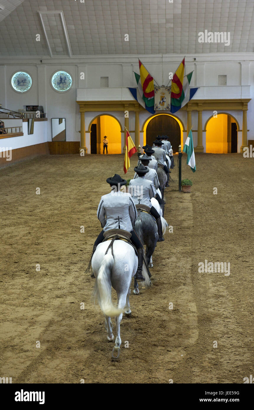 Spagna, Andalusia, provincia di Cadiz, Jerez de la Frontera, Spurgo del regio-andaluso accademia di equitazione, Foto Stock