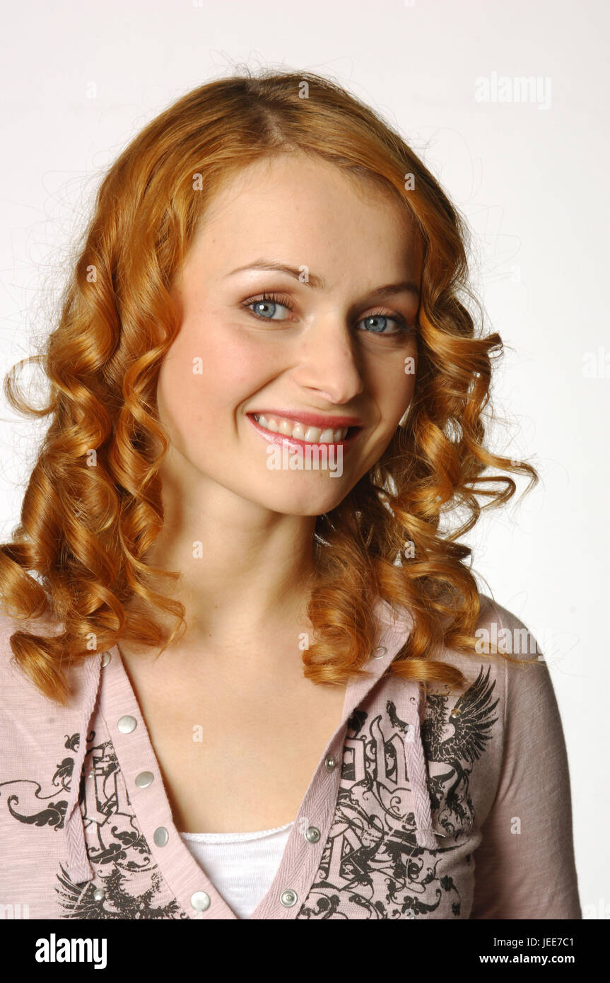Donna, giovane, i capelli rossi, serrature, sorriso, ritratto, Foto Stock