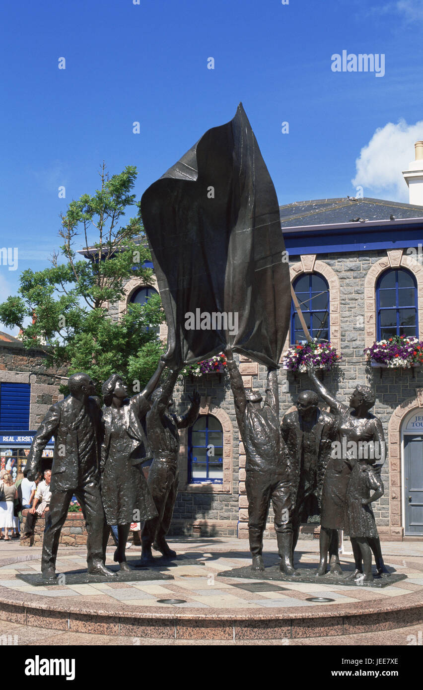 Gran Bretagna, le Isole del Canale e isola Jersey, St. Helier, statua di liberazione, l'Europa, luogo, edificio, architettura, esterno, turismo, monumento di rinuncia, rinuncia square, monumento, il monumento in bronzo, cultura, storia, Foto Stock