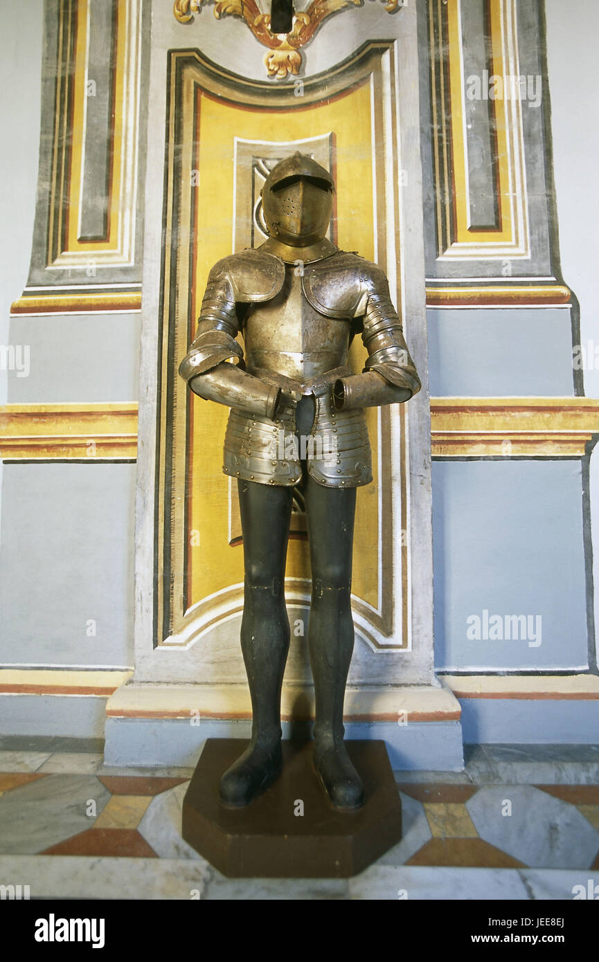 Isola di Malta, La Valletta, la Città Vecchia, Grand Master's Palace, hall, armamento, isole maltesi, isola del Mediterraneo, penisola Sciberras, capitale, UNESCO-patrimonio culturale mondiale, il grande maestro del Palazzo, oggi sede del governo, la struttura storicamente, architettura, palace hall, di knight armament, luogo di interesse, nessuno, deserte, all'interno, Foto Stock