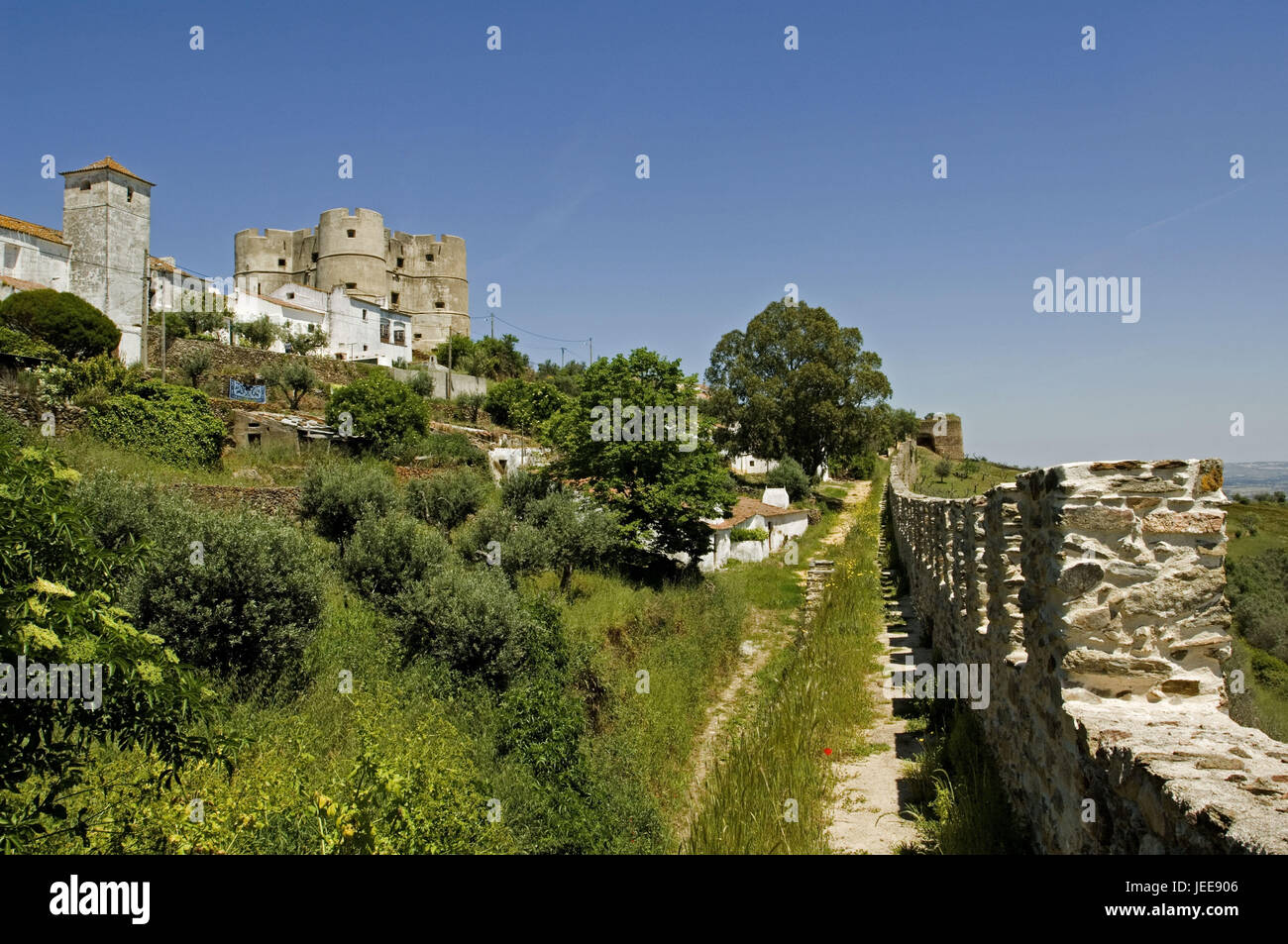 Castello, Evoramonte, Alentejo, Portogallo, Foto Stock