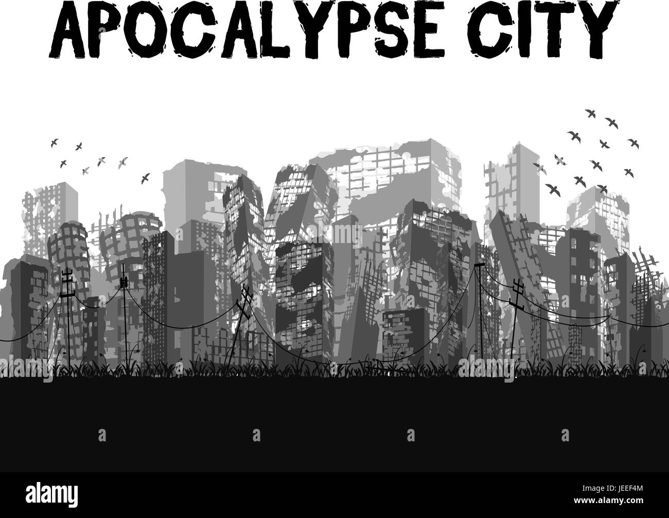 Silhouette rovinato apocalypse city building eps vettoriali10 Illustrazione Vettoriale