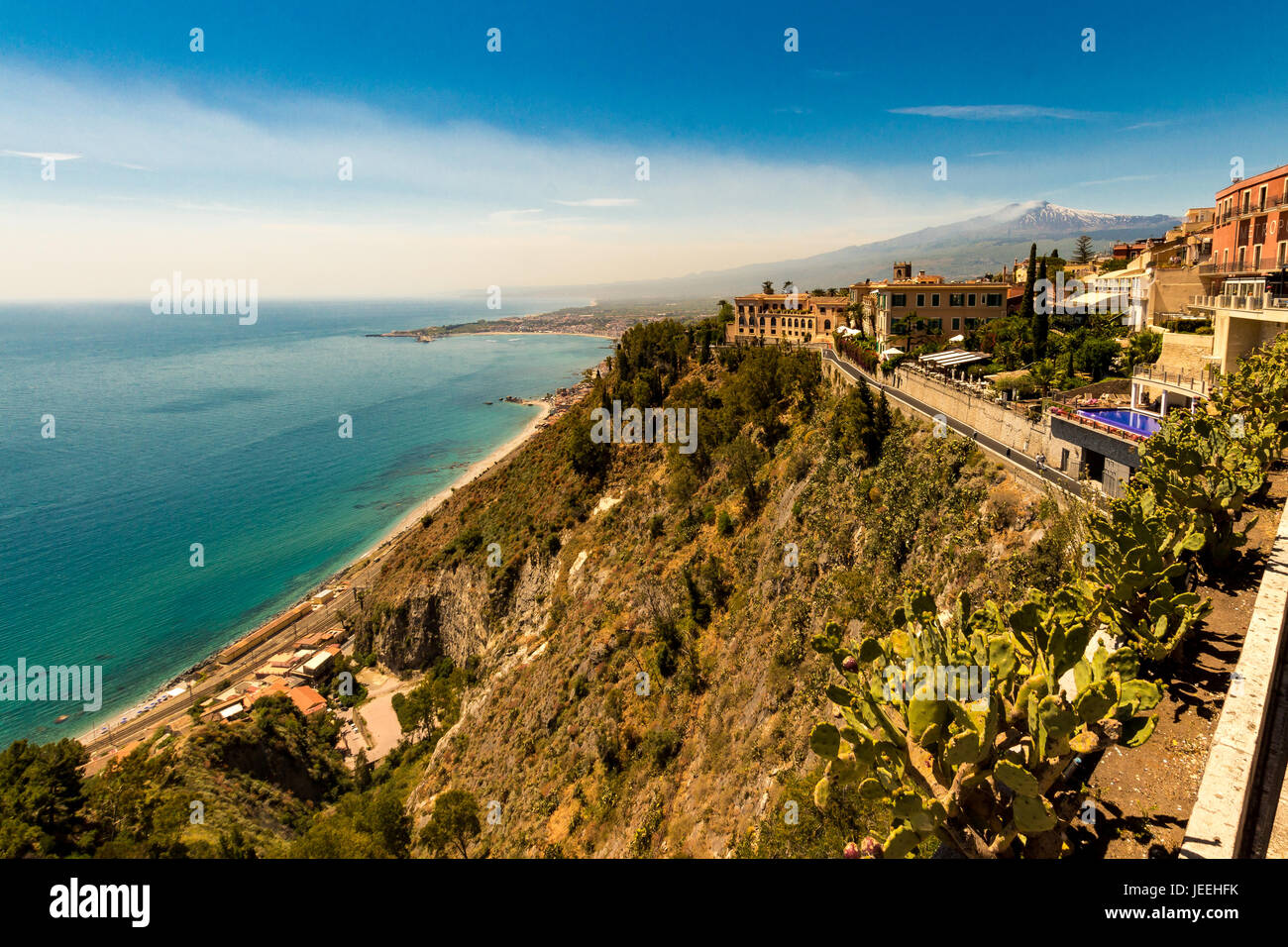 Vista siciliana da Taormina piazza principale del. Foto Stock