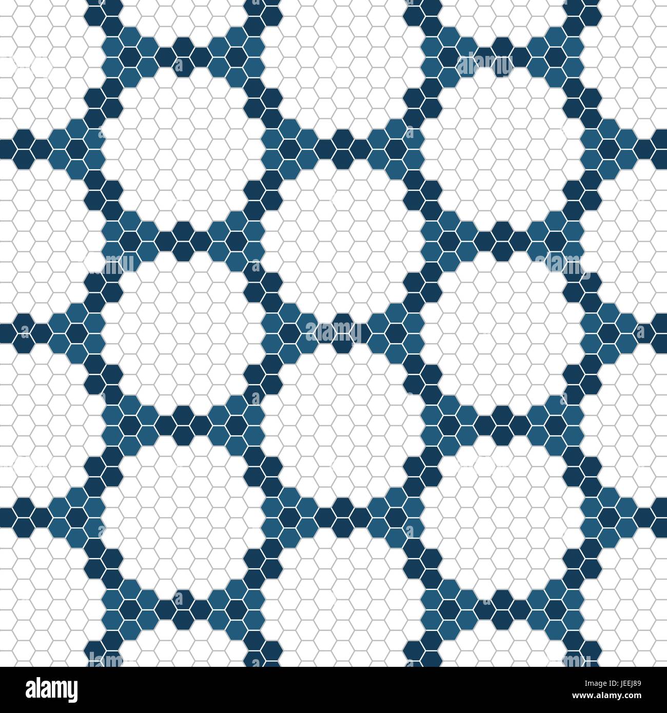 Disegno geometrico esagoni forma. Blu e sfondo bianco. Modello di piastrelle. Illustrazione Vettoriale