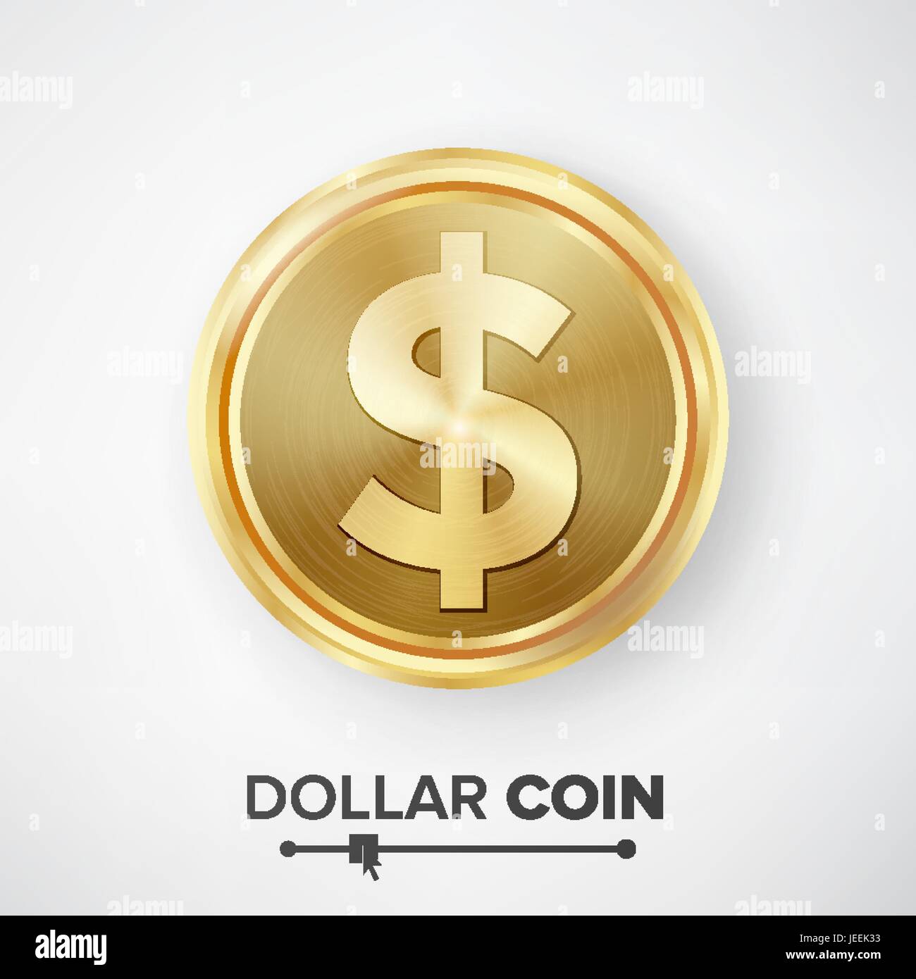 Dollar Gold Coin vettore. Realistico segno di denaro Illustrazione Vettoriale