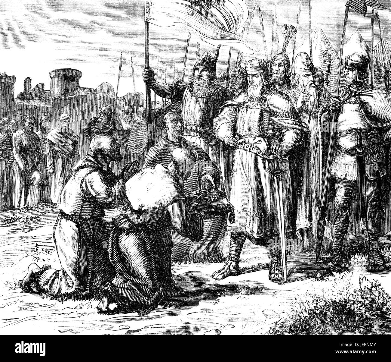 747-814 Carlo Magno, re dei Franchi, dopo l'Assedio o la Battaglia di Pavia in 774 Foto Stock