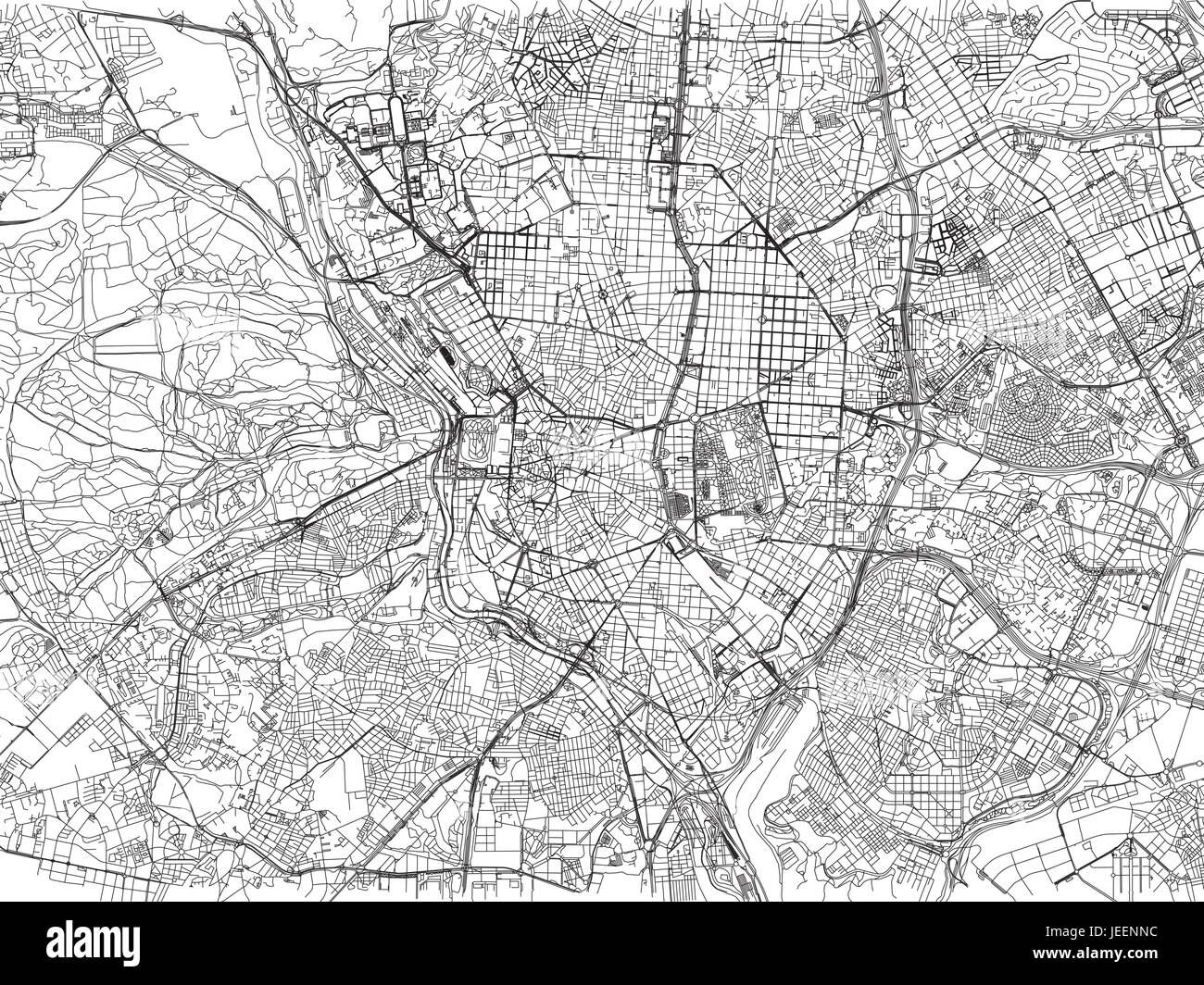 Mappa di Madrid, vista satellitare, Spagna Illustrazione Vettoriale