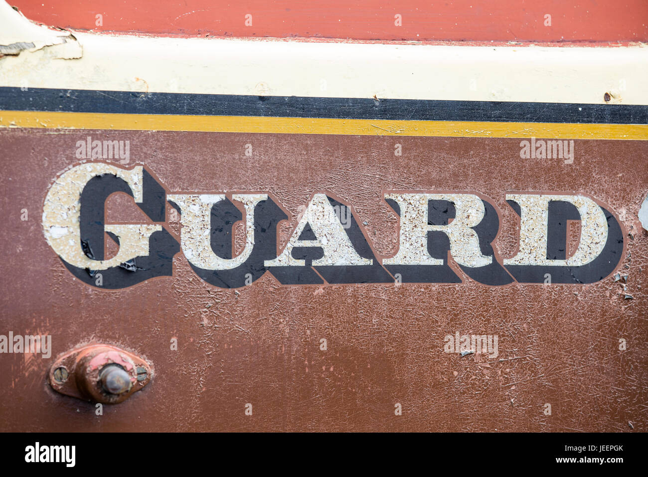 GWR carrozza ferroviaria caratteri tipografici, England, Regno Unito Foto Stock